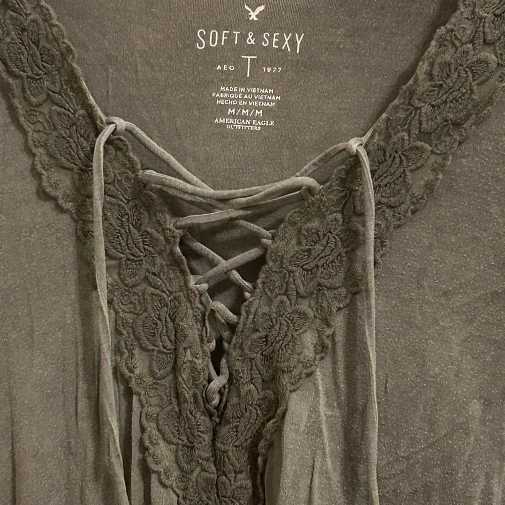 American Eagle Outfitters Lace-Up Long Sleeve Top - Green - Picture 2 of 4